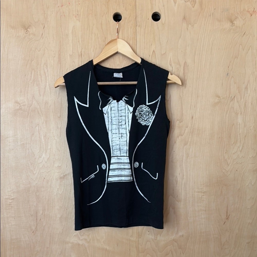 Black Tuxedo Graphic Sleeveless Top